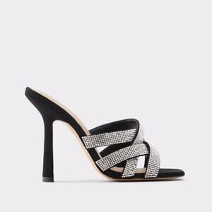 Aldo NWT Mule Heels Silver & Black Faux Rhinestone Glitter High Heel 7N